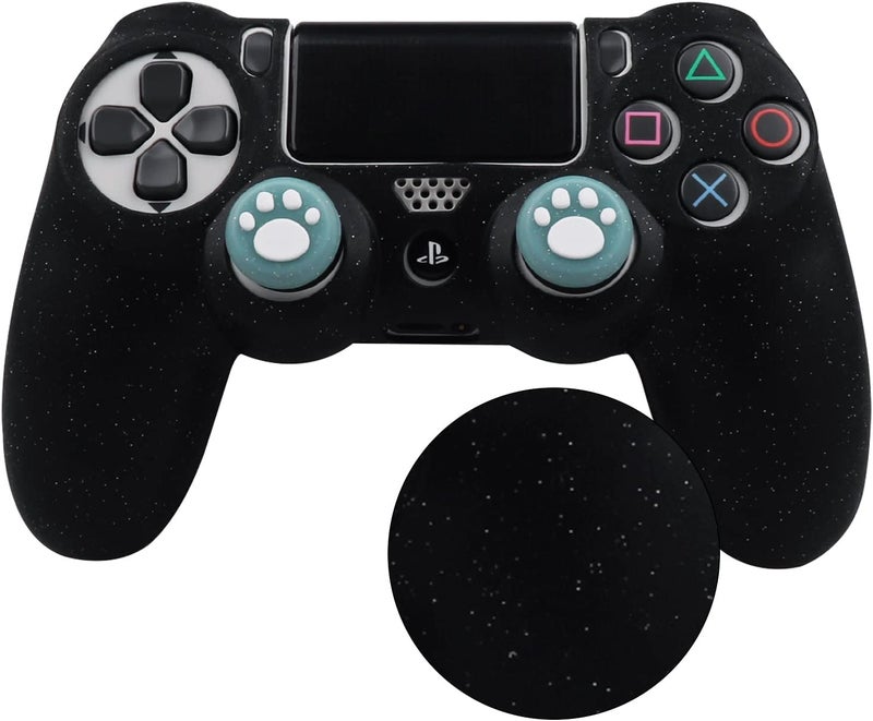 RALAN Controller Skin for PS4 Slim/Pro - Glitter Anti-Slip Silicone Cover - Compatible with PS4 Wireless/Wired Gamepad - 4 Cat Paw Thumb Grip Caps & Black Pro Thumb Grip x 8 - Image 2